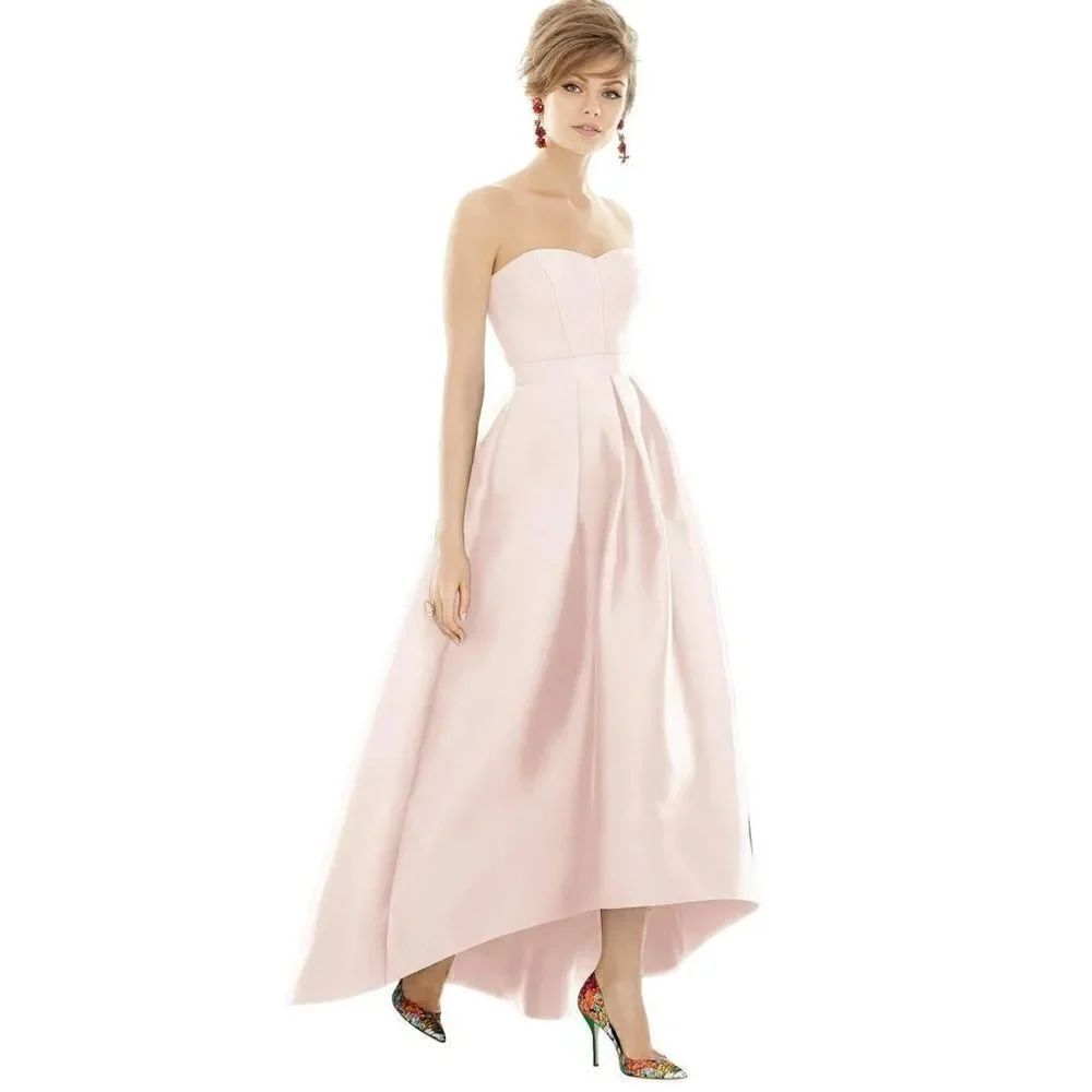 Alfred Sung Strapless Satin High Low Dress with Pockets NWT Size 16